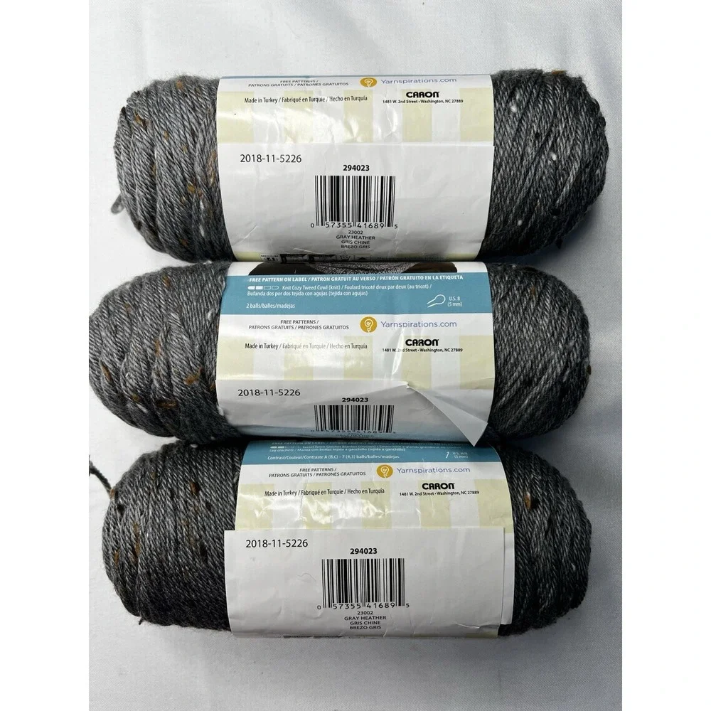 Caron Simply Soft Yarn 5oz Lot Of 3 Color Gray Heather Same Lot New